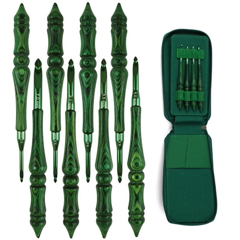 Wooden Crochet Hooks Ergonomic Handle - مجموعة من 8 قطع من إبر